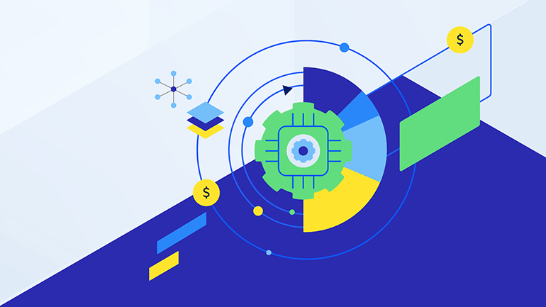 AI symbol surrounded by dollar signs